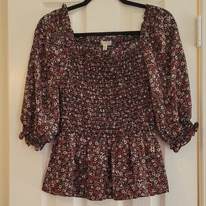 Max Estudio Floral Smocked Top - Black and Red